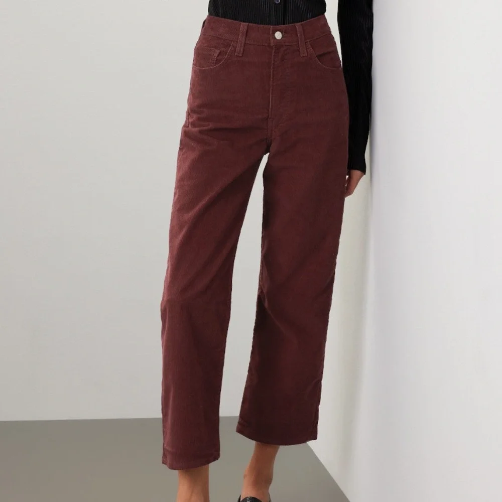 Levi's Ribcage Straight Ankle Jeans in Deep Burgundy Corduroy, 26 - Picture 1 of 13